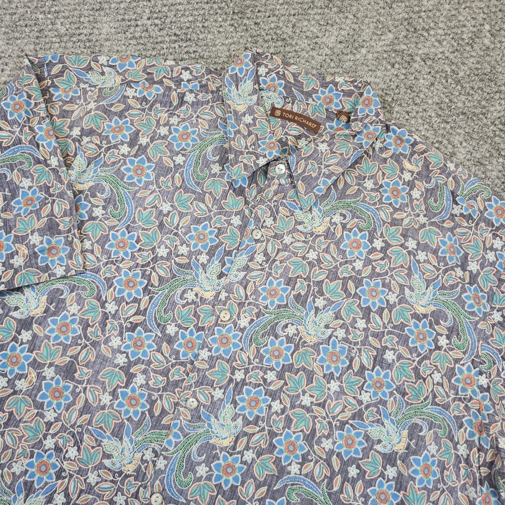 Tori Richard Mens 2XL Aloha Shirt Floral Bird Print Made in Hawaii Cotton Lawn